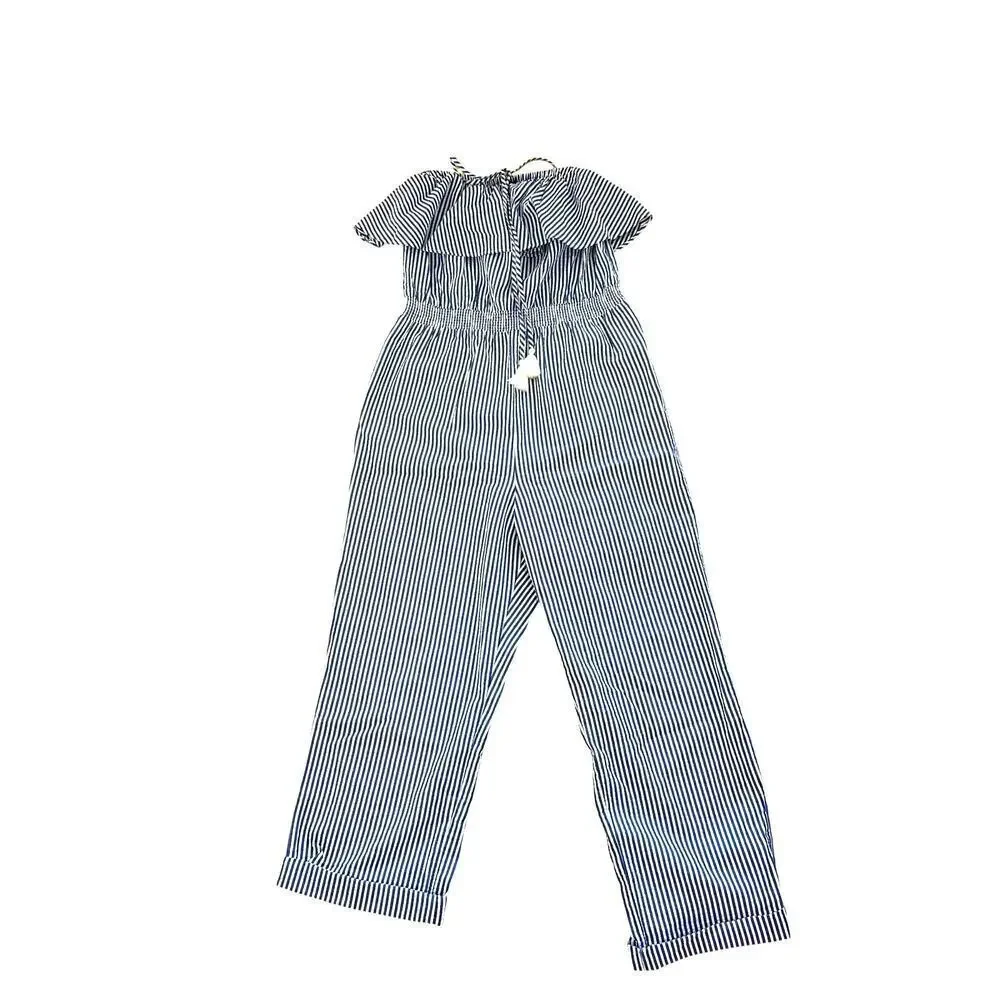 J.Crew Blue Stripe Cotton Strapless Jumpsuit S